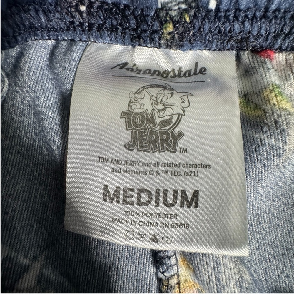 Tom & Jerry Aeropostale Women’s Lounge Pants Medium Blue Red Cartoon Print Soft - Picture 4 of 8